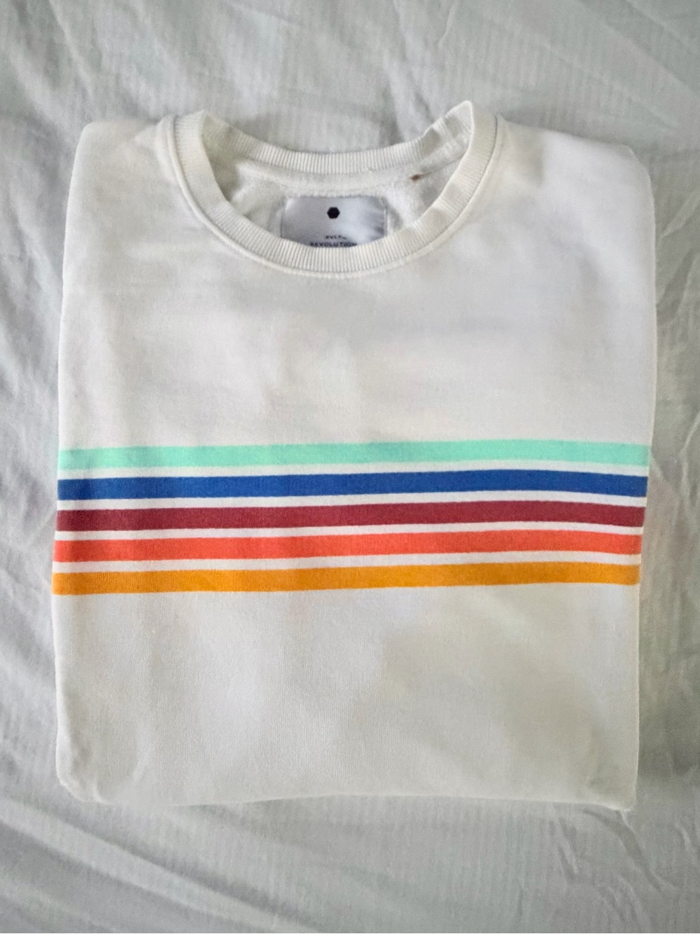 RVLT: REVOLUTION Men’s White Sweatshirt with Rainbow PRIDE Stripes Size Medium